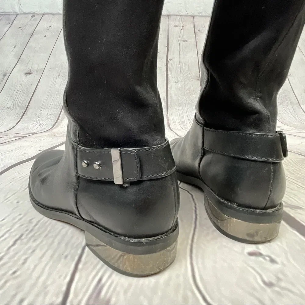 COLE HAAN Adler black leather & suede tall pull on riding boots, size 6 - Picture 6 of 13